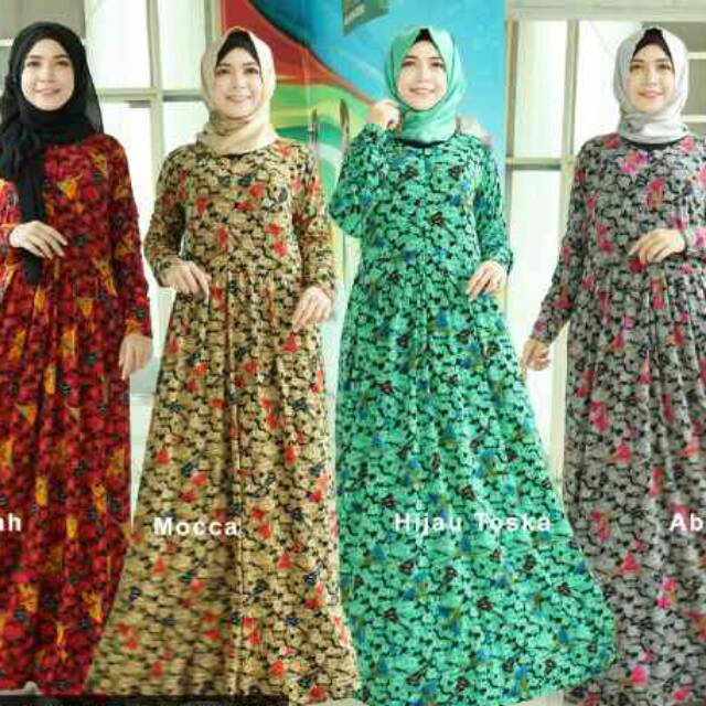 Gamis Cantik motif bunga kecil Jumbo ld 104 resleting support ibu menyusui