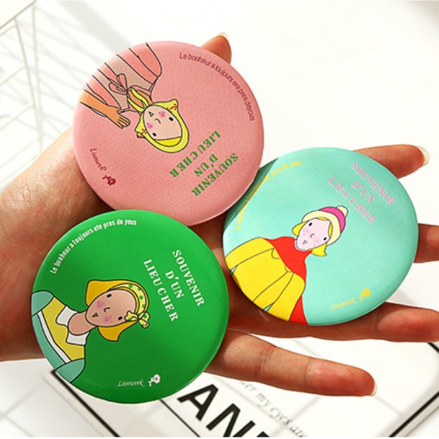 PROMO 12.12 MX1659 Cermin Bulat Karakter Kaca Cermin Make Up Mini Travelling Motif Kartun Colorful