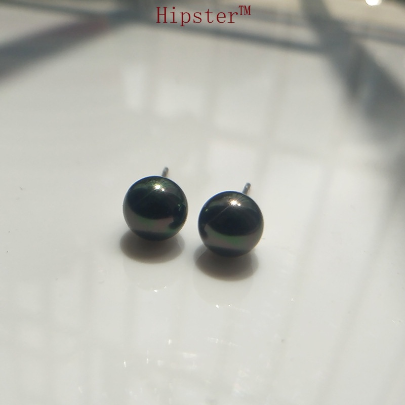 Hot Sale Fashion Temperament round Natural Freshwater Black Pearl Stud Earrings