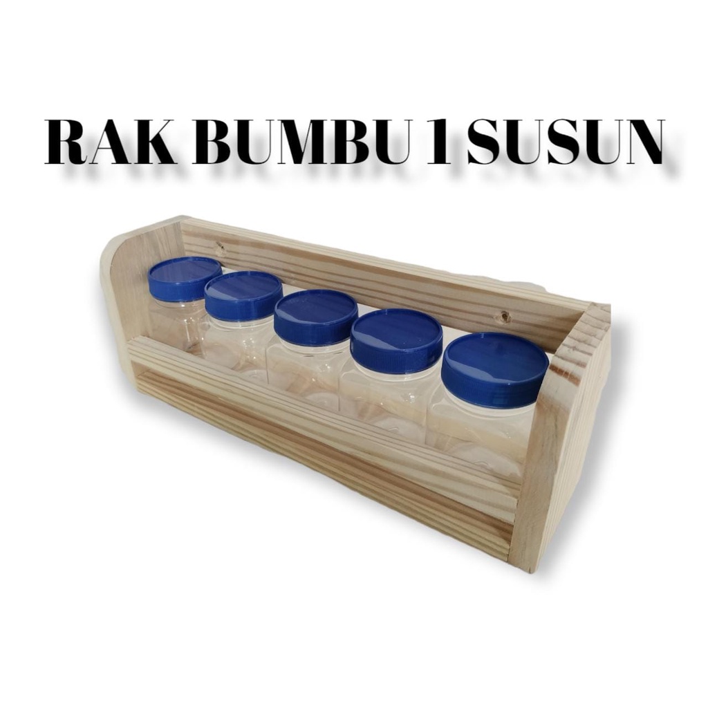 Tempat Bumbu Dapur Kayu Set 5 Pcs Toples Rak Bumbu Dapur Kayu