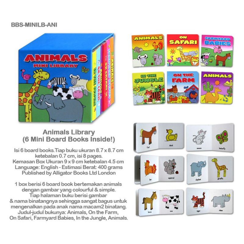Jual Animals Mini Library 6 Board Book / Buku Bacaan Import Anak