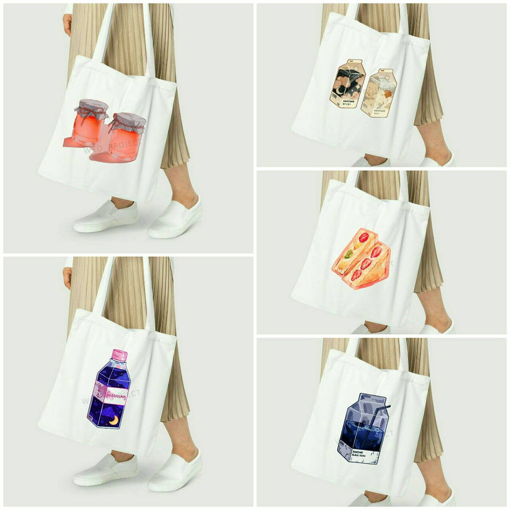 TOTE BAG KANVAS MURAH / TOTE BAG WANITA / TOTE BAG MOTIF DRINK