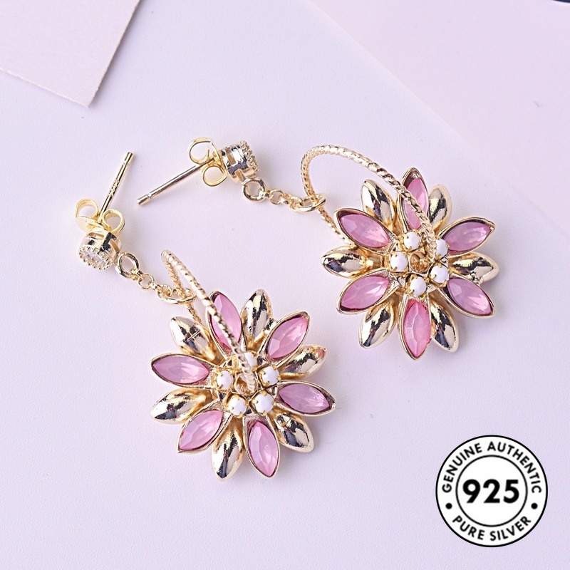 Anting Tusuk Sterling Silver 925 Desain Bunga Elegan Ala Vintage Untuk Wanita