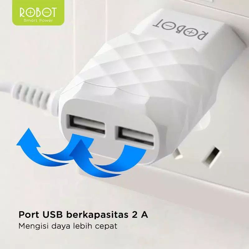 (ORIGINAL 100%)CHARGER ROBOT RT-K5 2.1A OUTPUT DUAL USB MIKRO USB ORIGINAL 100%