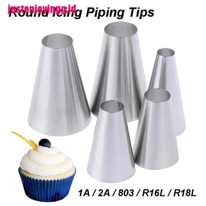 5pcs / Set Nozzle Icing Piping Bentuk Bulat Besar Untuk Dekorasi Kue Pastry