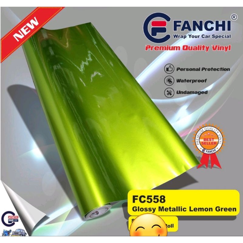 Sticker Fanchi FC558 Glossy Metallic Lemon Green hijau muda Candy metalik Glossy Premium Wrap