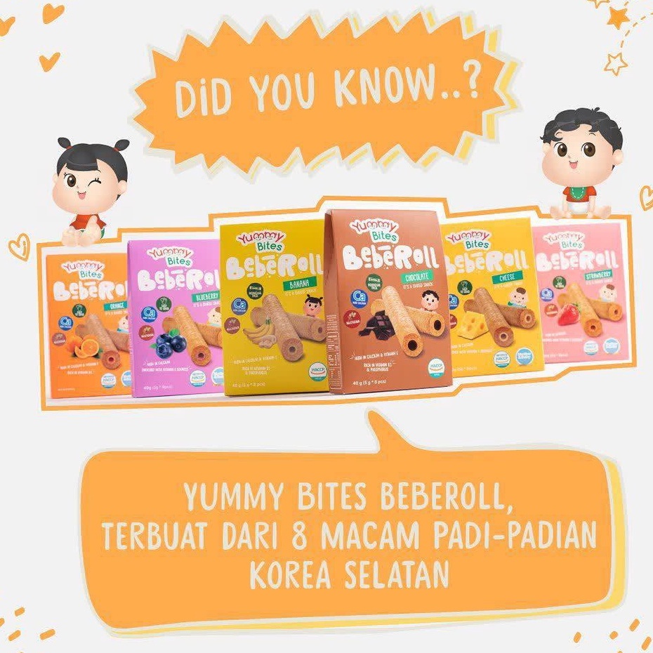 Yummy Bites Bebe Roll 40gr (5g x 8pcs) - Snack Cemilan Baby Anak