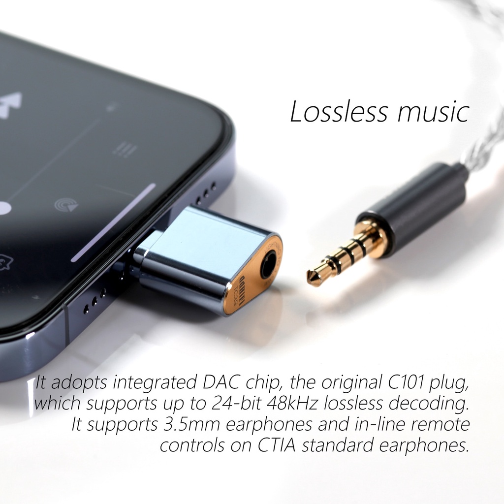 Dd ddHiFi TC35i 2022lampu Ke Adaptor Headphone 3.5mm C101 Chip DAC Mendukung Decoding Lossless 24-bit 48kHz