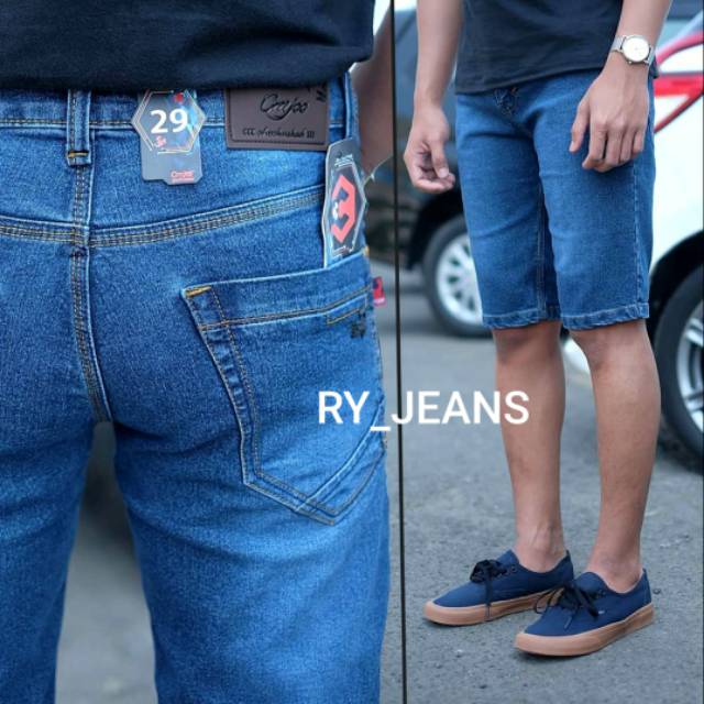 Celana jeans pendek pria jeans biru pria