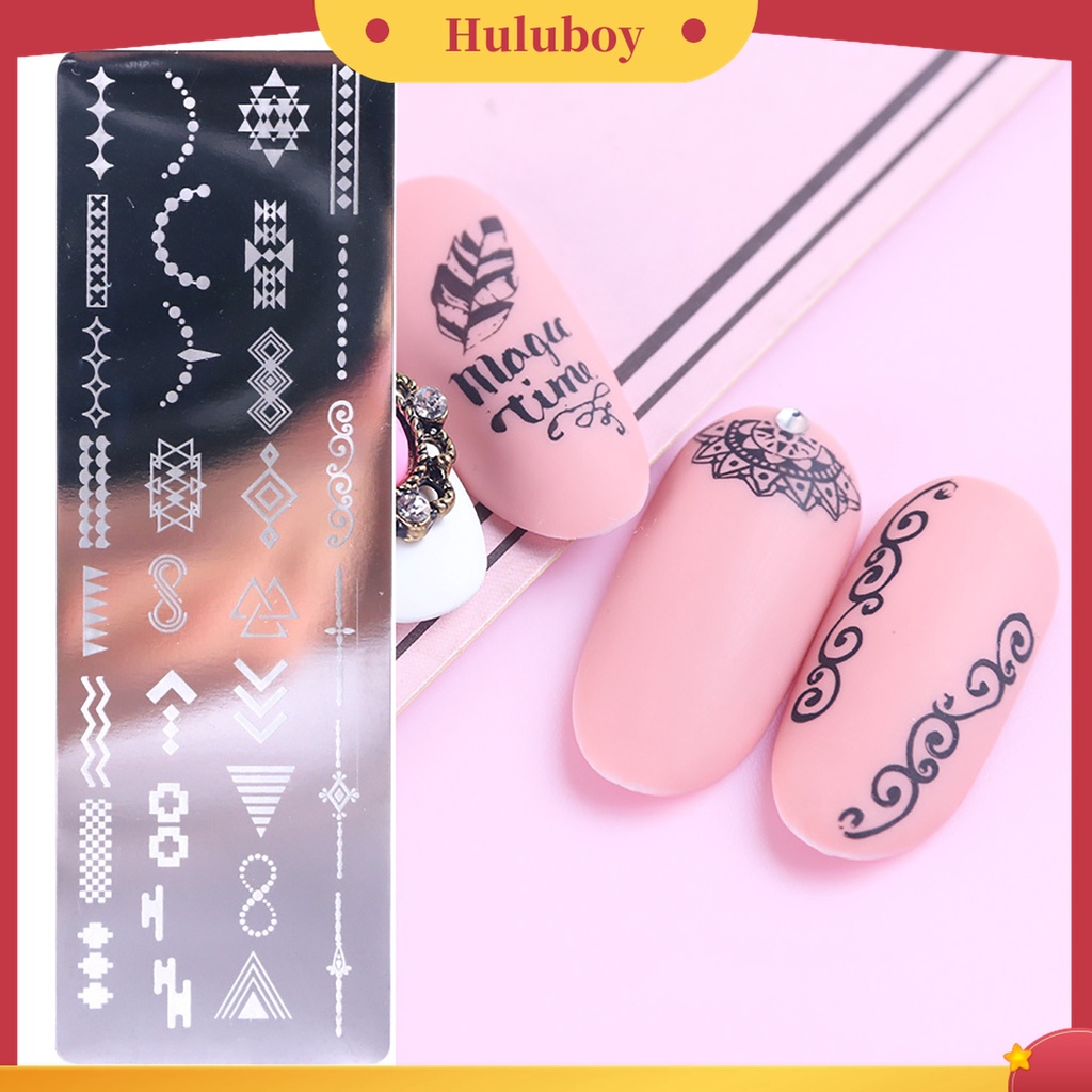 Huluboy Huluboy♡ Plat Stempel Kuku Bahan Stainless Steel Motif Print Bunga / Daun Untuk Manicure / Nail Art DIY