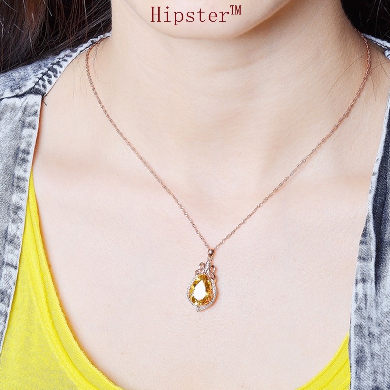 New Product Best-Selling Fashion Trend 18K Rose Gold Yellow Diamond Pendant Colored Gems Necklace