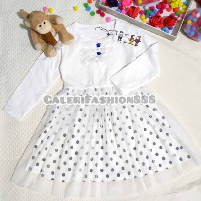 Dress Anak Import Kaos Katun Premium Polkadot Tile Lengan Panjang 3-5 tahun