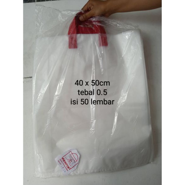 Tas belanja cangklong/shopping bag plastik/tas plastik tali handle 40 x 50 Putih cm Panfix