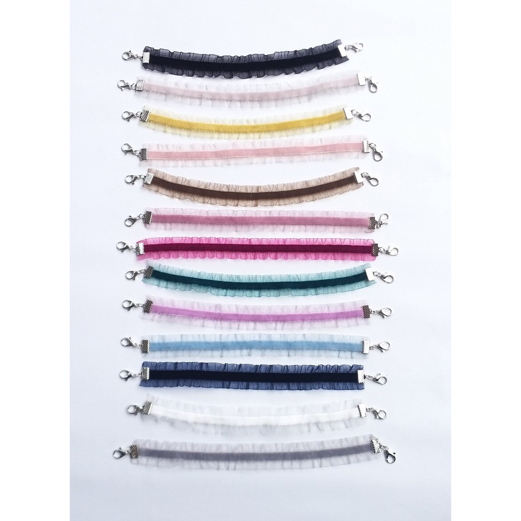 Konektor Masker Hijab Elastis Bludru Renda Organza Brukat Velvet Tile Hijab Elastic Mask Connector