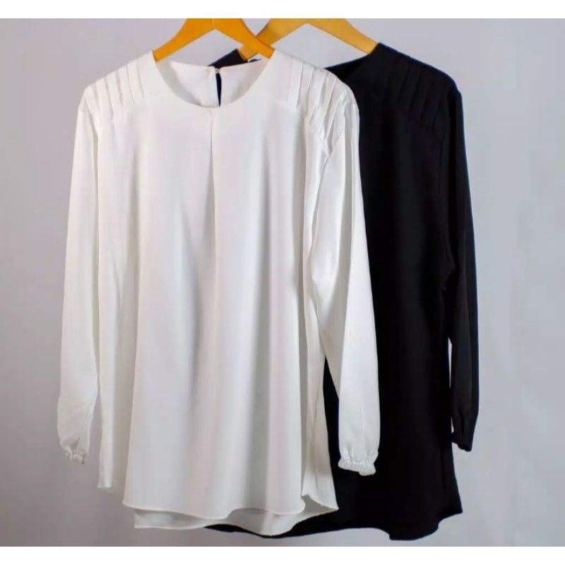 ATASAN REGINA/pakaian Wanita Lengan Panjang muslim Blouse/Atasan wanita lengan panjang jumbo-Hitam