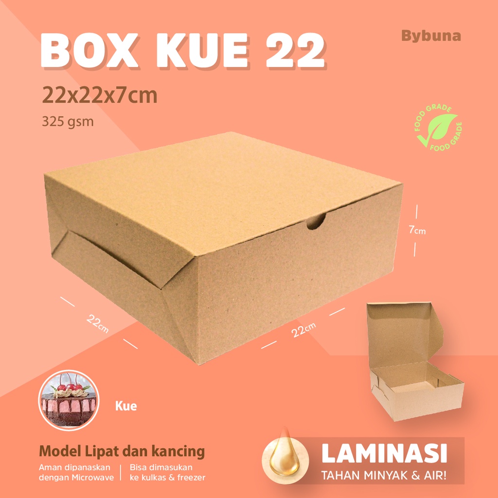 

DUS BOX CAKE 22 X 22 DUS KUE 22 KRAFT LAMINASI