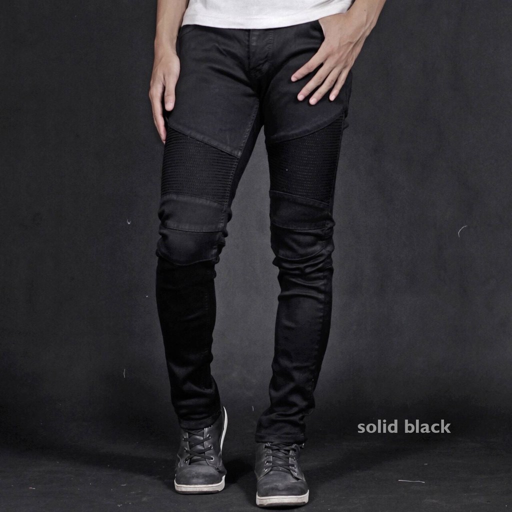  Celana  Jeans  Biker  Celana  Jeans  Touring Solid Black 