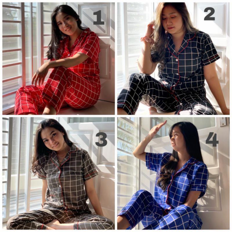 baju tidur piyama CP kotak katun