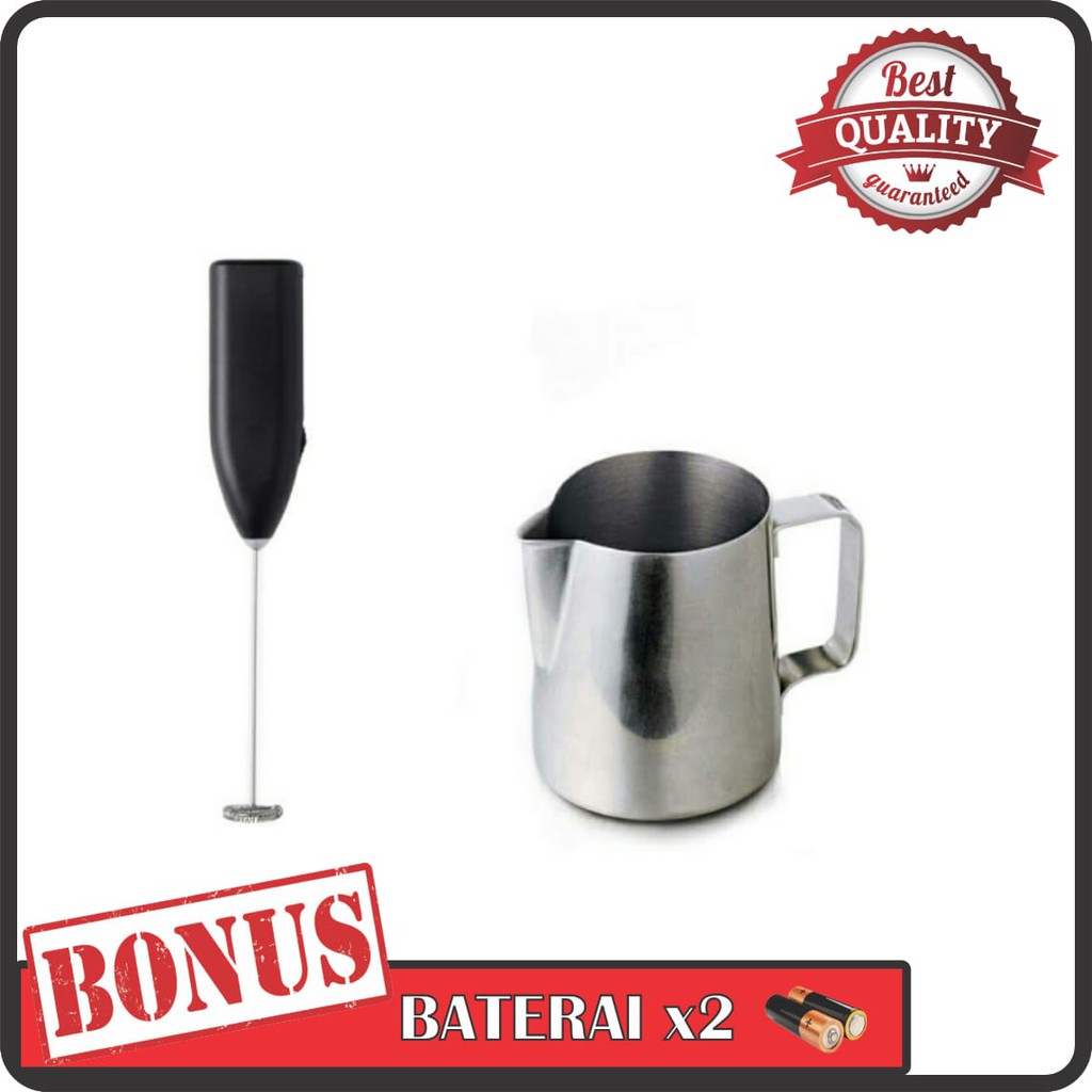 PAKET STAINLESS MILK JUG 600 ml + MILK FROTHER (LATTE ART)