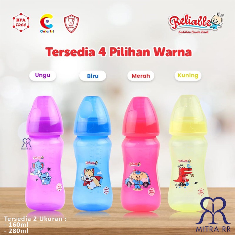 Reliable Botol Susu Wide Neck 160 ml / 280 ml Botol Susu Warna Anti Kolik