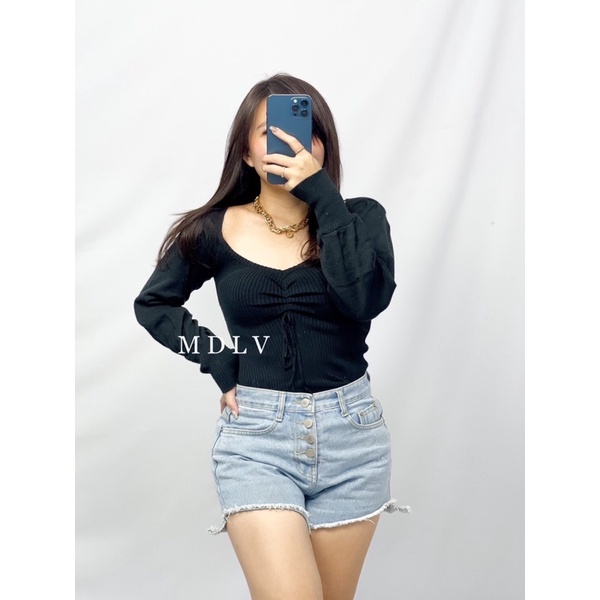 MDLV ~ BAJU RAJUT TOP ELLIE TALI // ATASAN LENGAN PANJANG RAJUT // FASHION WANITA