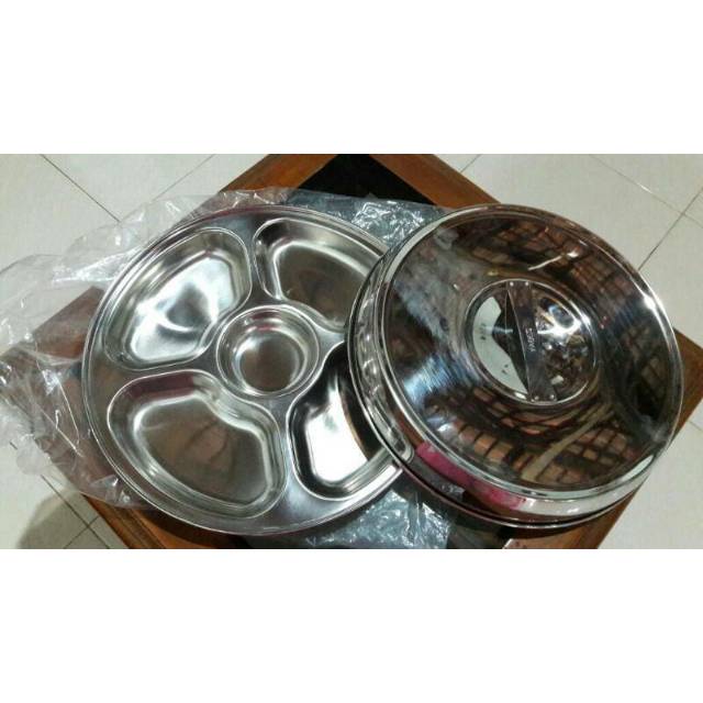 Plato stainless sekat lima dengan tutup stainless