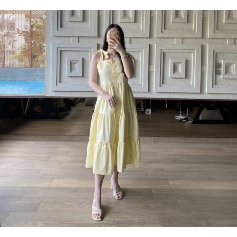 Ester Dress - Yellow / Baju Terusan Kuning Casual Semi Formal Warna Pastel Sexy Tanktop Ribbon Panta