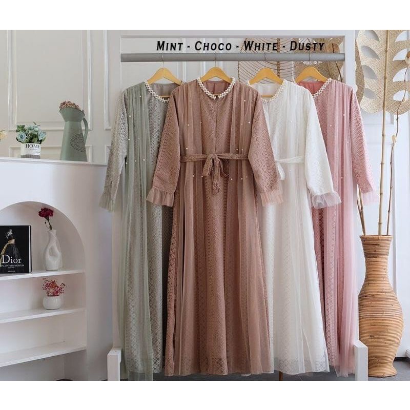 Vancha Pearl Dress/Dress Brukat Tile Ld 100/Dress Mutiara/Dress Tulle Busui/Dress Lebaran