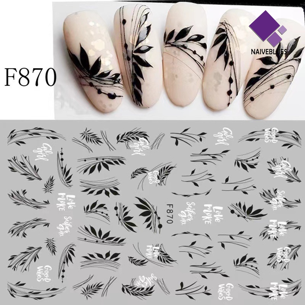 Naiveblue &gt; Stiker Kuku Motif Kupu-Kupu / Bunga Warna Hitam / Putih Untuk Nail Art / Manicure DIY Butterfly