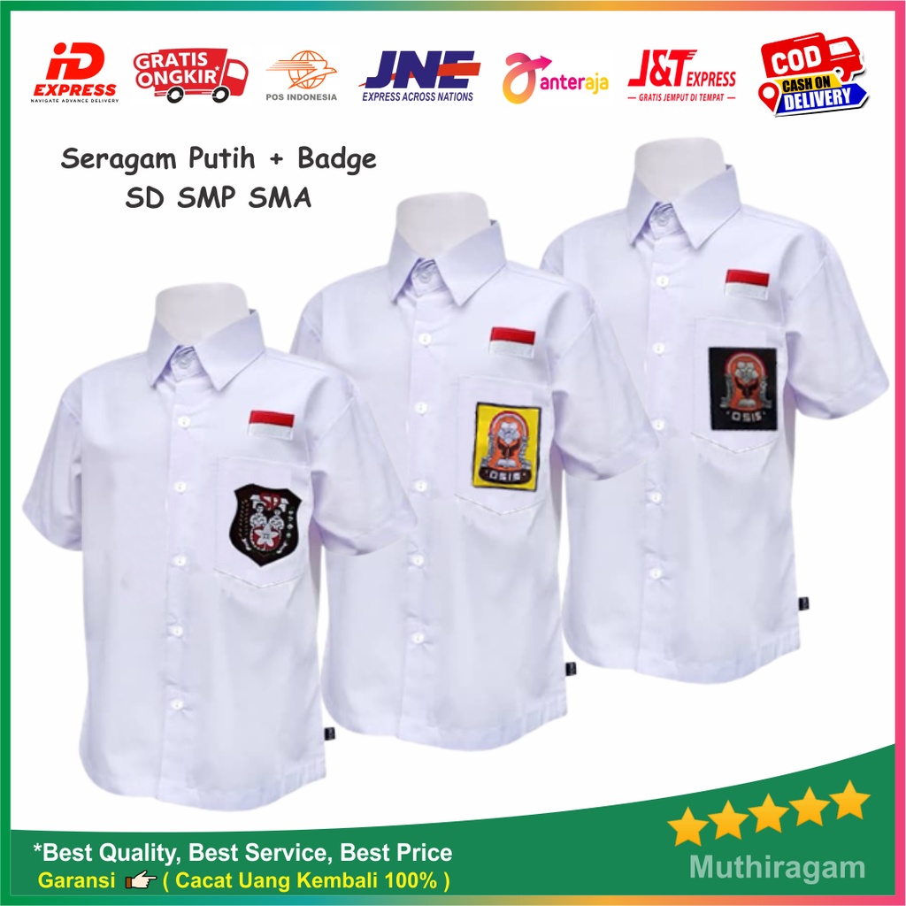 BAJU SERAGAM SEKOLAH PUTIH LENGAN PENDEK PRIA DAN  WANITA UNTUK SEMUA TINGKATAN SD, SMP, SMA