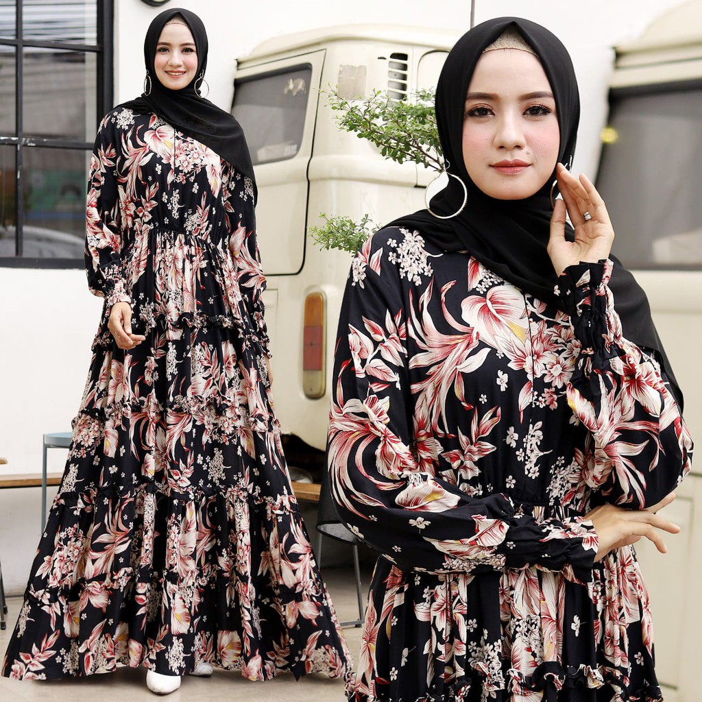 D18 Maxi marlina bahan katun rayon import  ld 110 pjg 140 lebar rok 3.5 meter busui sleting