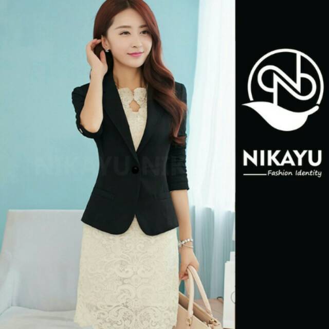 Blazer CASUAL WANITA HITAM Jas Atasan cewek Kerja Kantor 