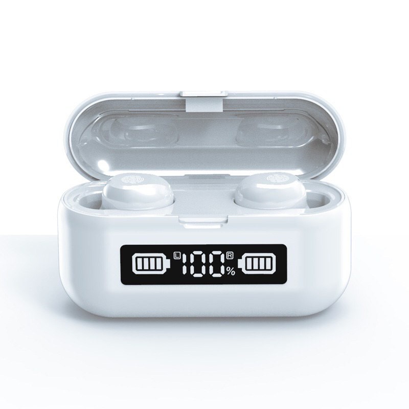 Q32 / F9 LED TWS Bluetooth Headset EDR Wireless Stereo Earbuds With Powerbank For IOS dan Android-F9-01 WHITE TOUCH