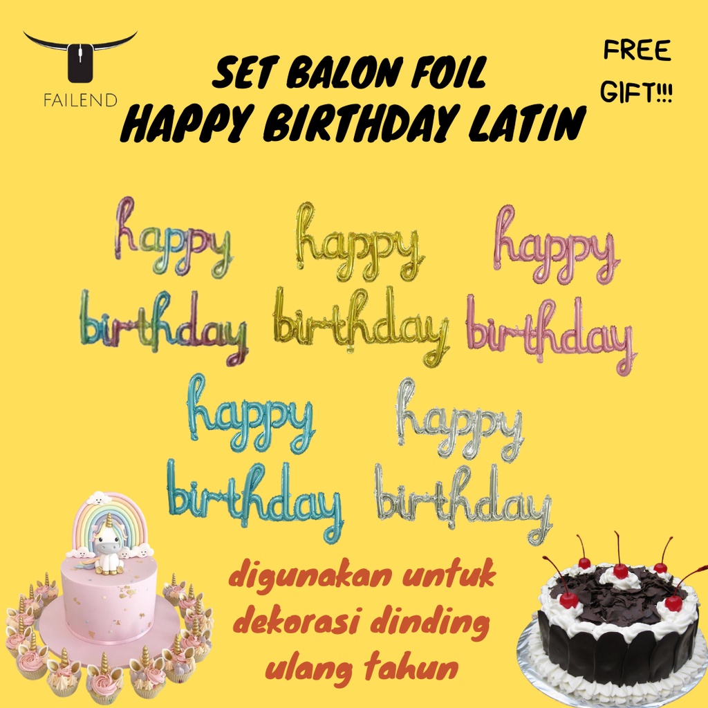 Set Balon Foil Happy birthday Latin Untuk Dekorasi Ulang Tahun Aneka Warna