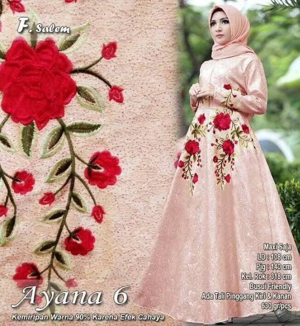 Mm GAMIS PESTA AYANA FLOWER MAXI DRESS MUSLIM BAJU MUSLIM WANITA JAQUARD MOTIF KEONG MEWAH