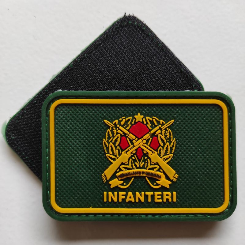 patch rubber logo infanteri dasar hijau/patch rubber tni/tempelan emblem karet velcro