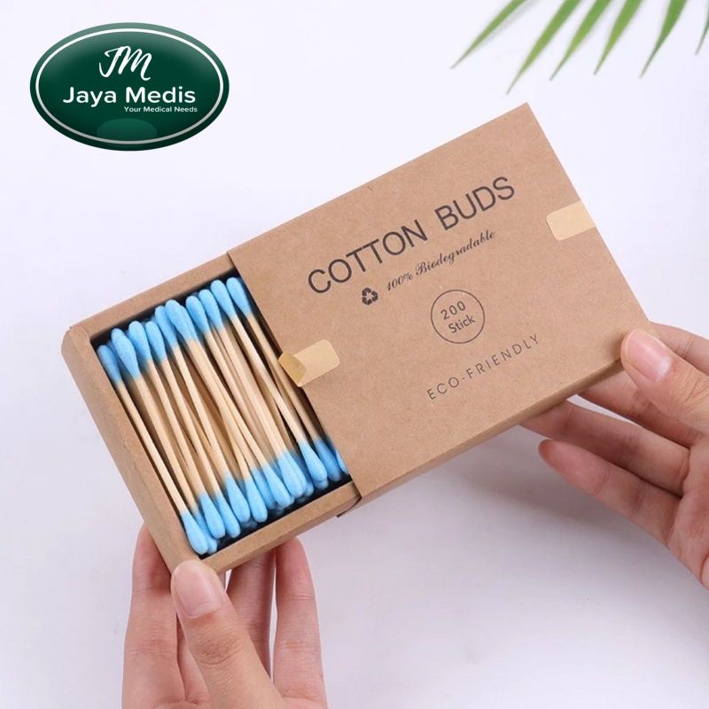 Cotton Bud Plus Box Bahan Bambu Warna-Warni - 200 pcs