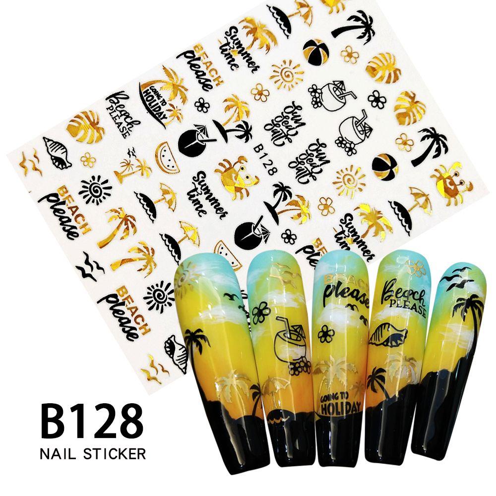 Stiker Kuku Desain Bunga Daun Warna Hitam Emas Untuk Manicure