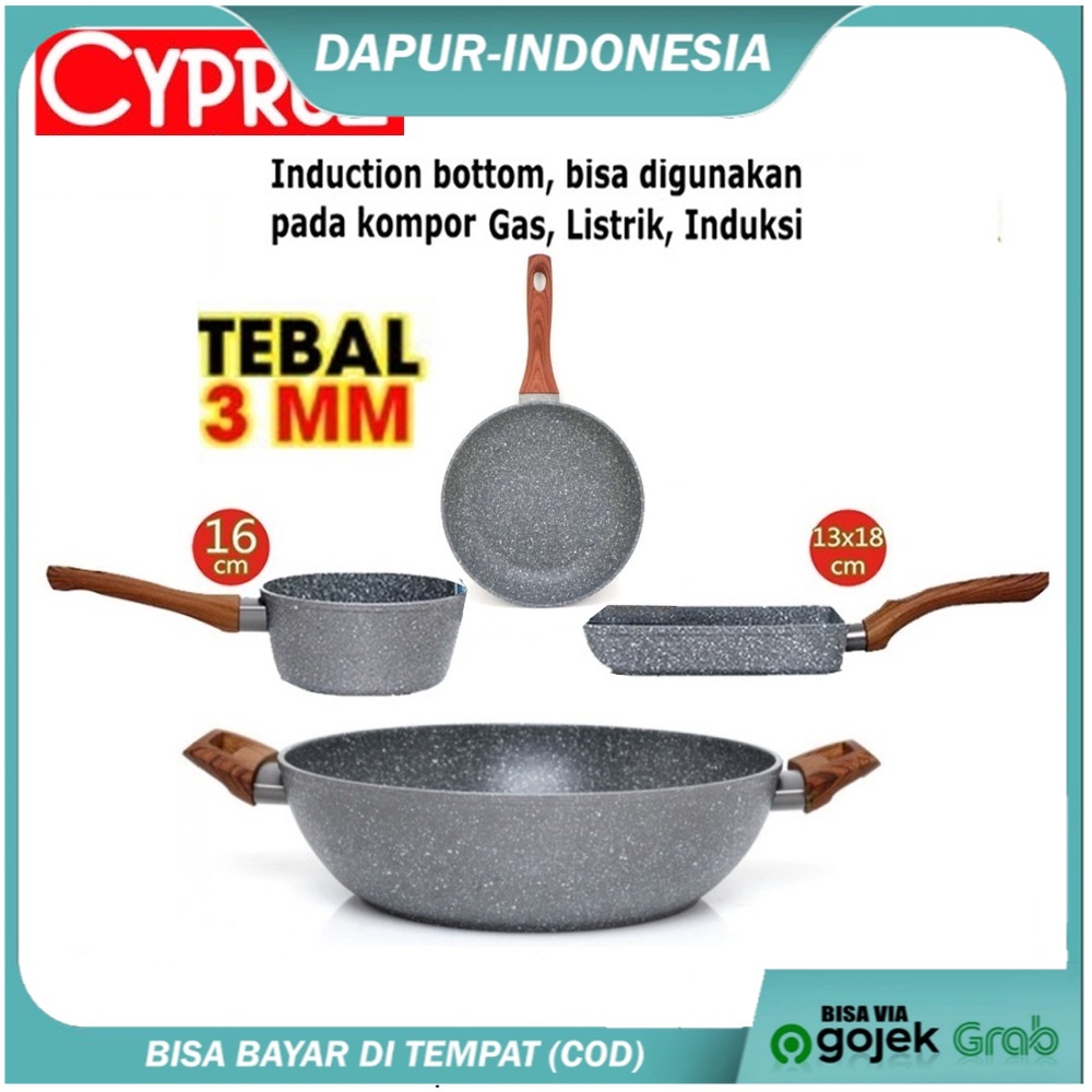 Pan set Marble Cypruz Cyprus 4 Pcs Panci Wajan Pengorengan Induksi NEW