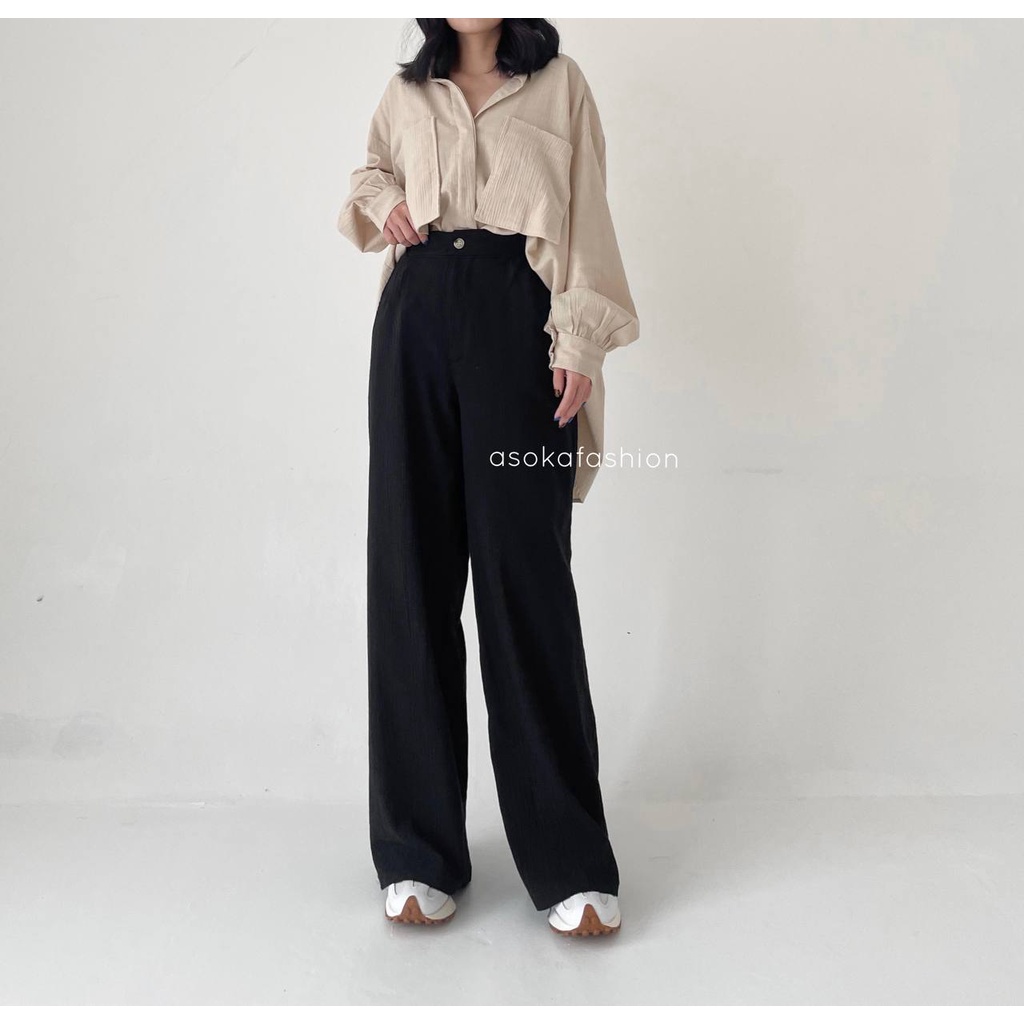 ASOKA Beatrix Pants 1103 - Celana Kulot Linen Crinckle Highwaist I Celana Basic Wanita I Cullote Highwaist