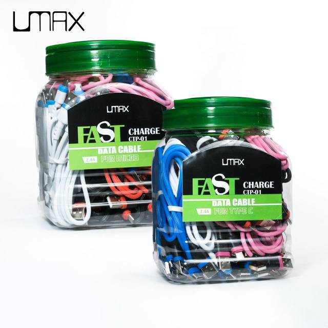 Kabel Data Umax Bulat warna Toples usb micro isi 40pc terlaris