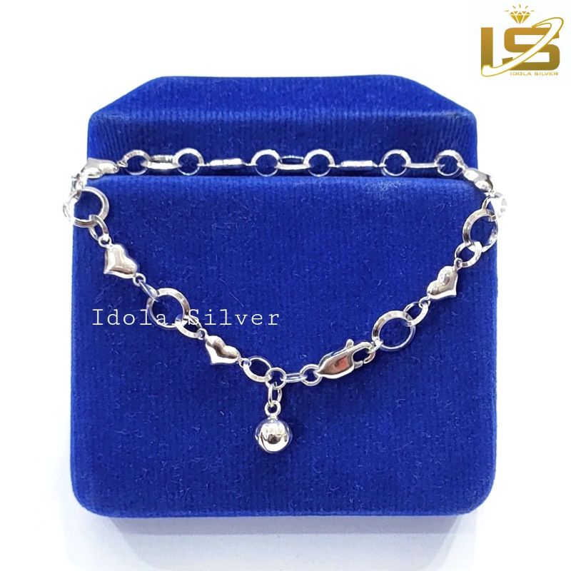 GELANG PERAK ASLI TANGAN WANITA 925 SILVER LAPIS EMAS PUTIH MODEL RANTAI LOVE MIRING POLOS - PERHIASAN PERAK ASLI