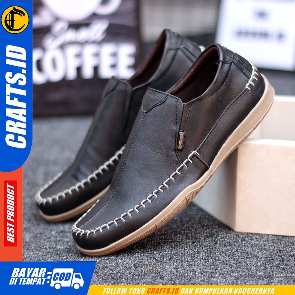 CRAFTS divoc - Sepatu Formal Pantofel Kulit Asli Kerja Slop Pria