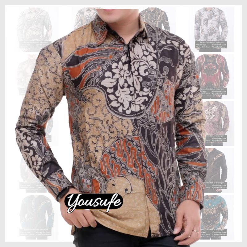 Atasan Batik Pria Premium Warna Coklat Kemeja Seragam Kantor Dewasa Slimfit Regular