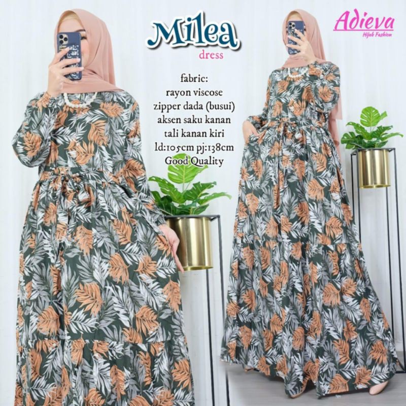 Gamis Motif Milea Dress Original Adieva Mat Rayon Viscose