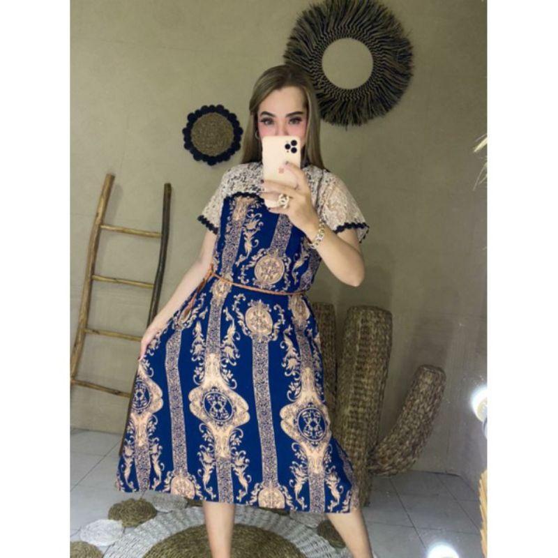 TERLARIS DASTER ARAB BRUKAT SULTAN, DASTER RENDA RAYON SUPER RESLETING DEPAN BUSUI MURAH-Biru Dongker