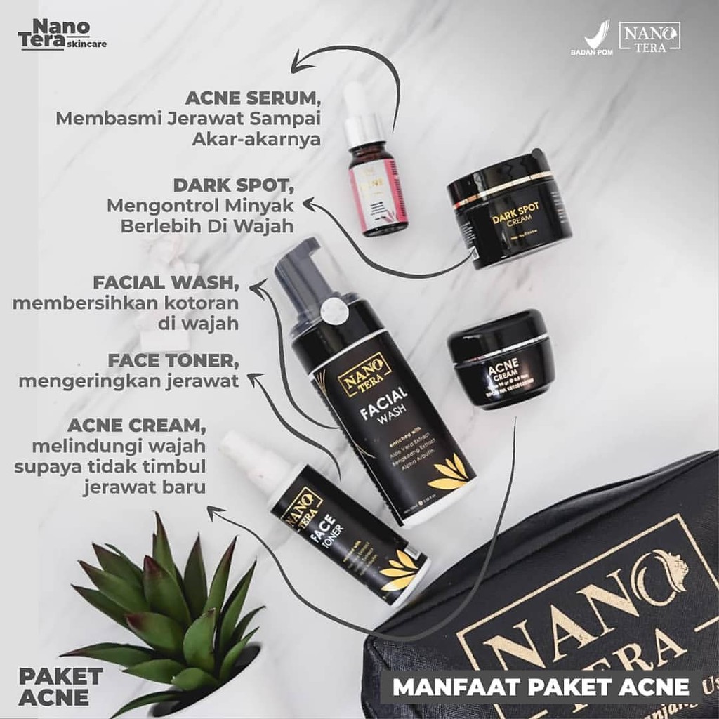 Krim Jerawat Ampuh Paket Acne BPOM  Nanotera Skincare Pria dan Bekasnya Kulit Berminyak Bruntusan-1