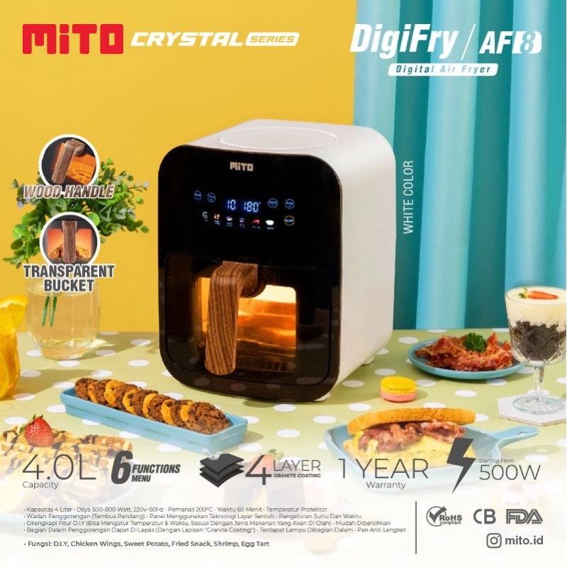 Mito DigiFry af8 Crystal Series 4liter wadah tembus pandang air fryer mito af airfryer