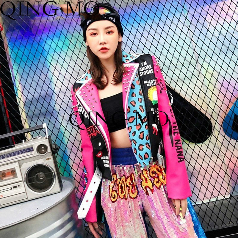 INDORETAIL | Pakaian Wanita | Outerwear | Jaket Qing Mo Pink Leopard Wanita Jaket 2019 Musim Semi