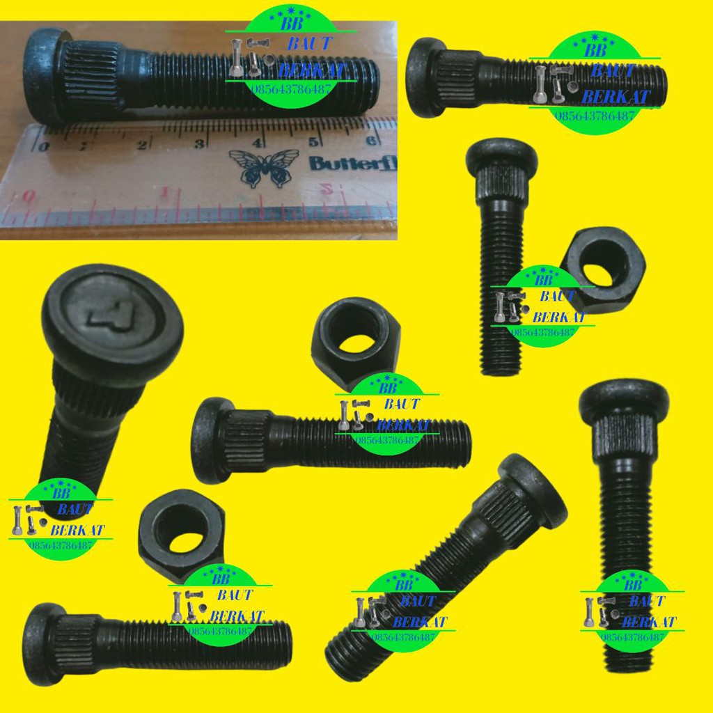 baut mur roda panjang hardtop 2F landcruiser FJ40 panjang 6 cm baja hitam baut roda hardtop panjang